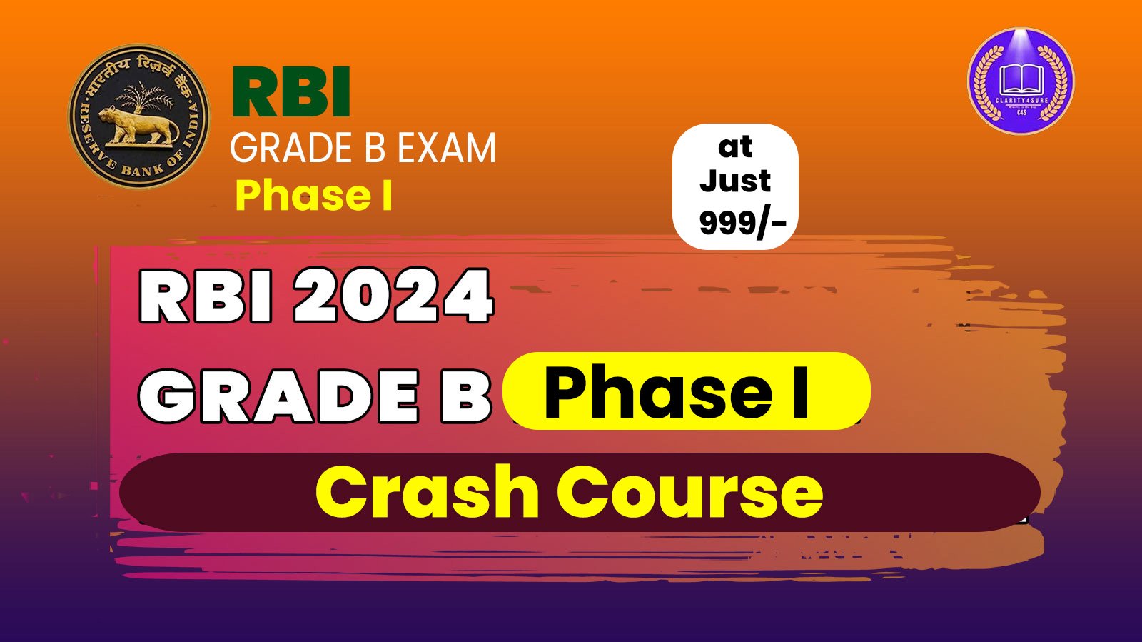 RBI Grade B Phase 1 2024 Crash Course - Just At 999/-