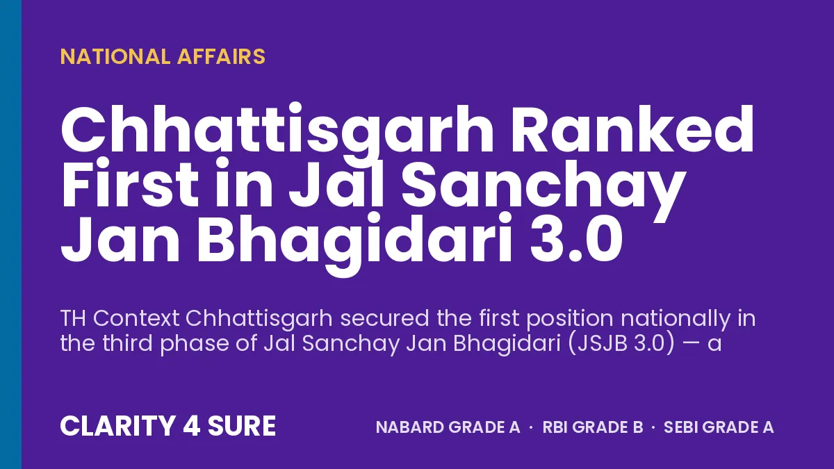 Chhattisgarh Ranked First in Jal Sanchay Jan Bhagidari 3.0