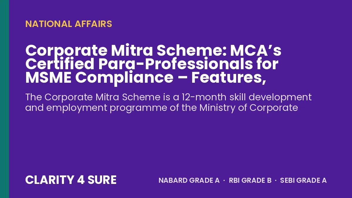 Corporate Mitra Scheme: MCA’s Certified Para-Professionals for MSME Compliance – Features, Objectives and Facts