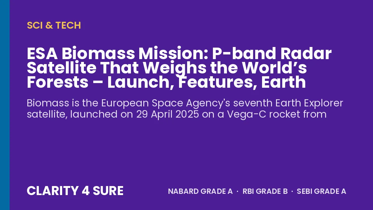 ESA Biomass Mission: P-band Radar Satellite That Weighs the World’s Forests – Launch, Features, Earth Explorers and Facts