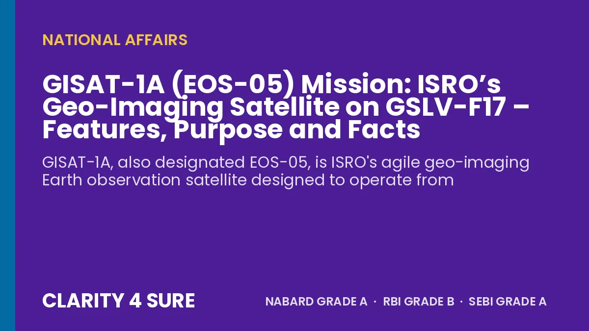 GISAT-1A (EOS-05) Mission: ISRO’s Geo-Imaging Satellite on GSLV-F17 – Features, Purpose and Facts