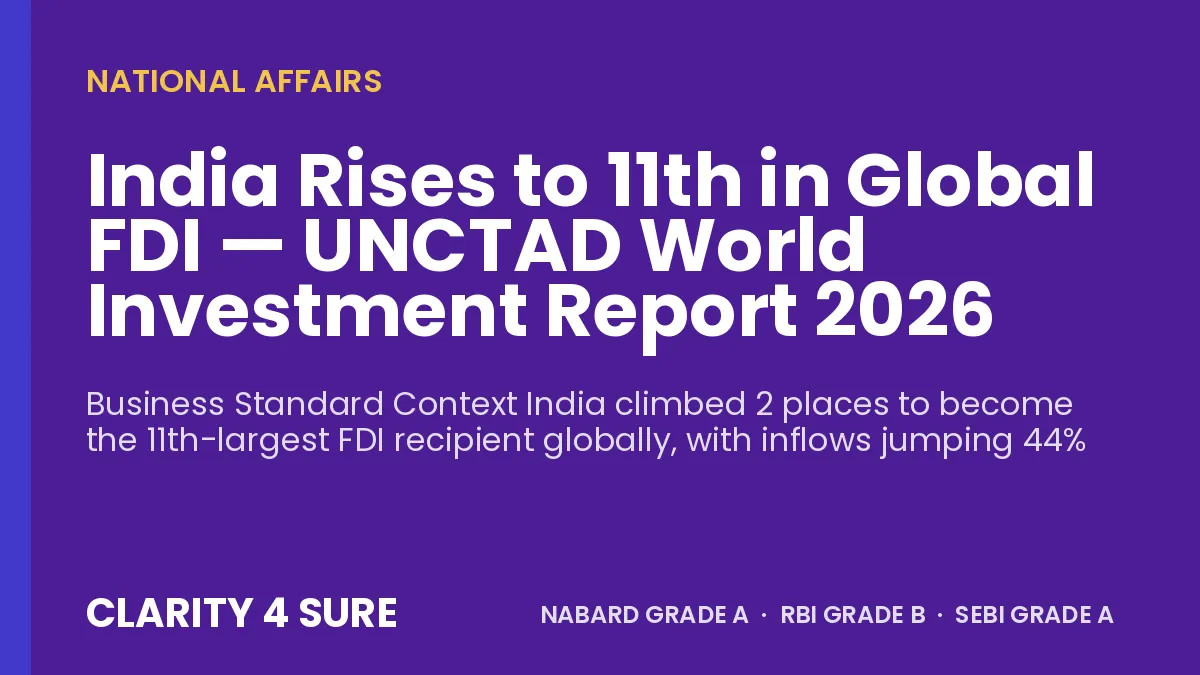 India Rises to 11th in Global FDI — UNCTAD World Investment Report 2026