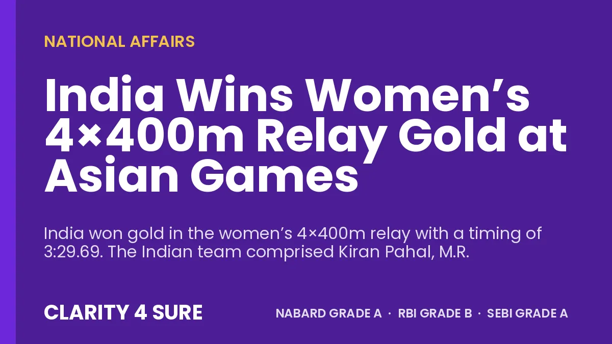 India Wins Women’s 4×400m Relay Gold at Asian Games