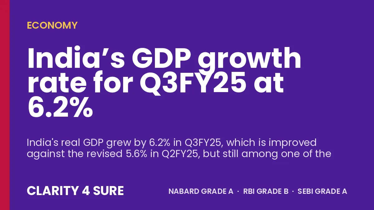 India’s GDP growth rate for Q3FY25 at 6.2%