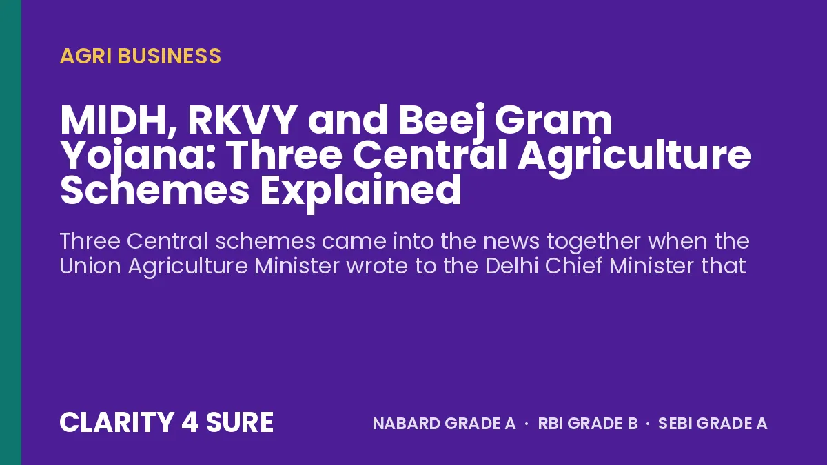 MIDH, RKVY and Beej Gram Yojana: Three Central Agriculture Schemes Explained