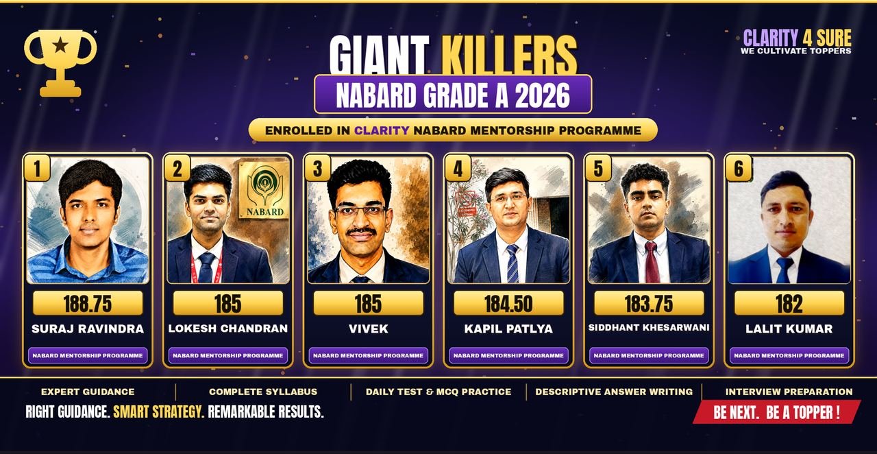 C4S Courses top scorers in the NABARD Grade A 2025 recruitment cycle, enrolled in the Clarity NABARD Mentorship Programme