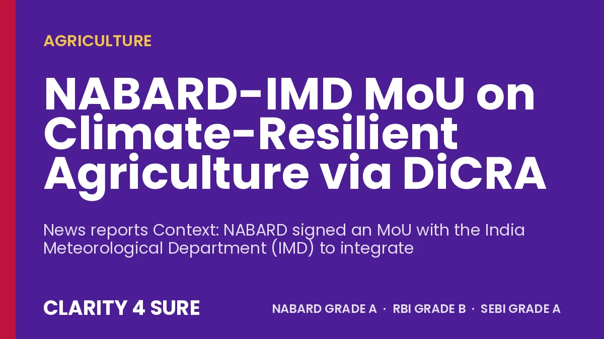 NABARD-IMD MoU on Climate-Resilient Agriculture via DiCRA