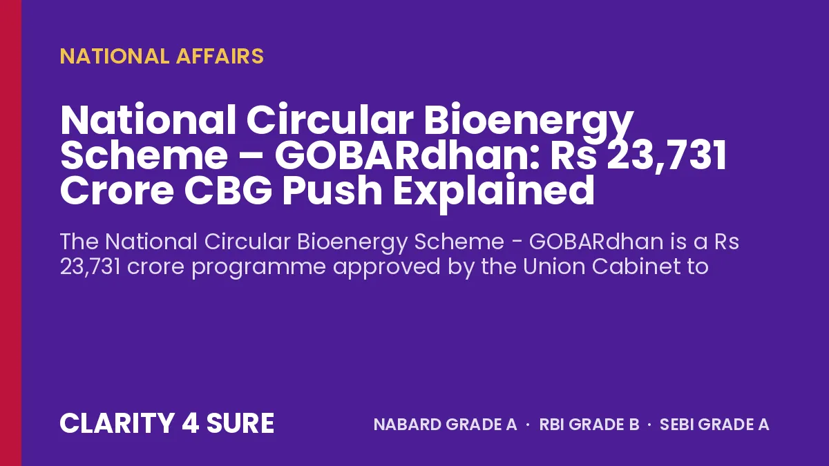 National Circular Bioenergy Scheme – GOBARdhan: Rs 23,731 Crore CBG Push Explained
