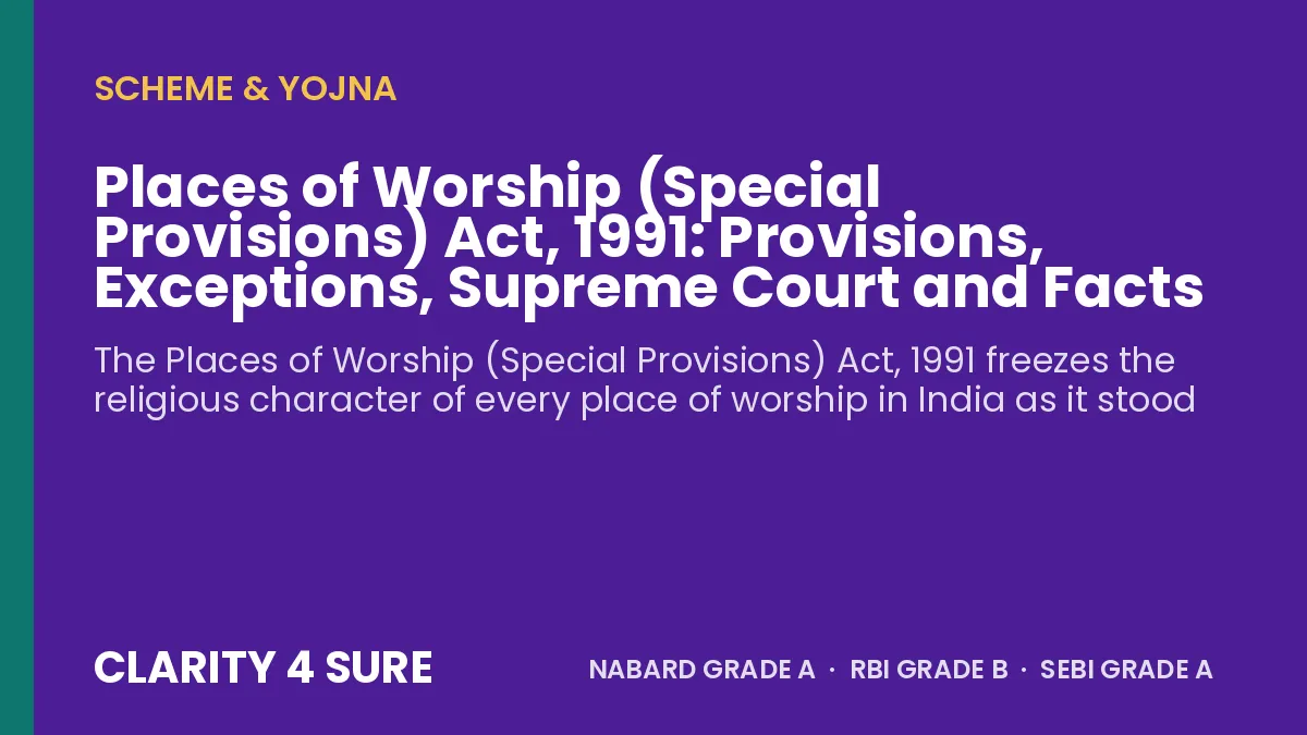 Places of Worship (Special Provisions) Act, 1991: Provisions, Exceptions, Supreme Court and Facts