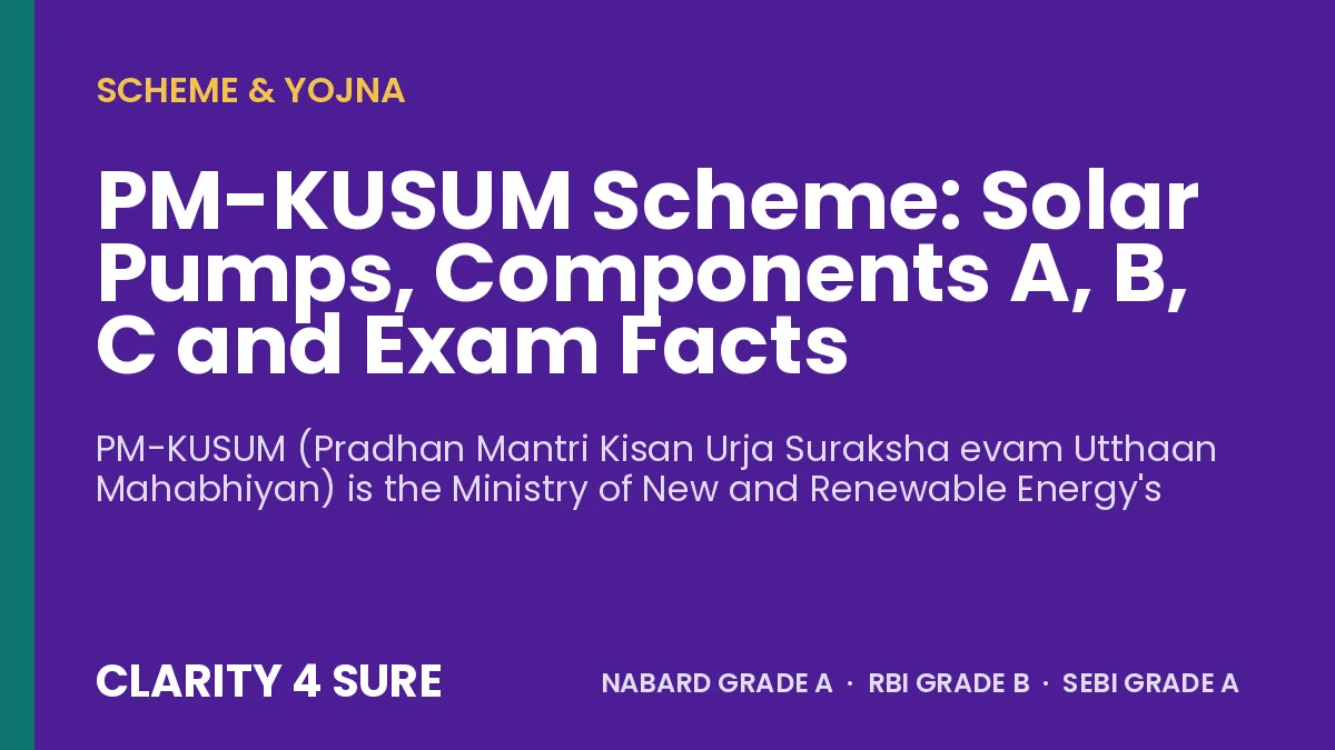 PM-KUSUM Scheme: Solar Pumps, Components A, B, C and Exam Facts