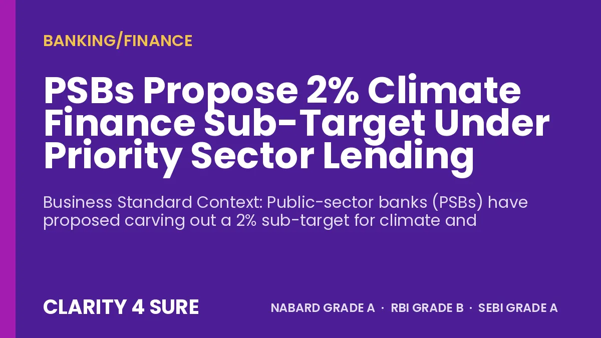 PSBs Propose 2% Climate Finance Sub-Target Under Priority Sector Lending