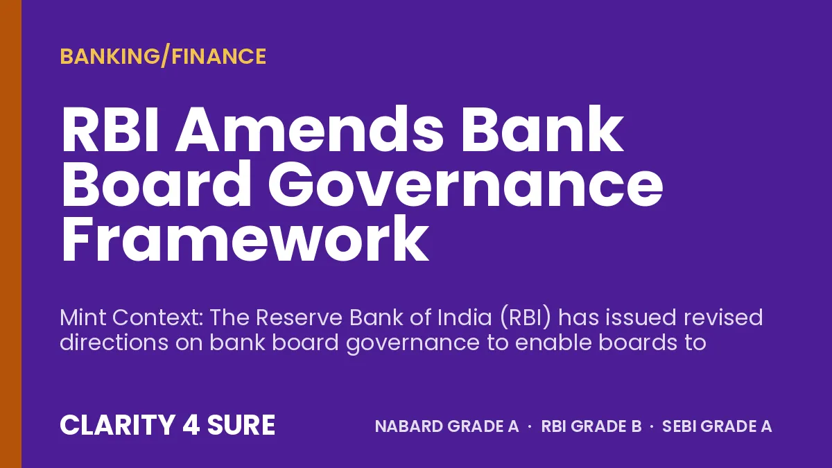 RBI Amends Bank Board Governance Framework