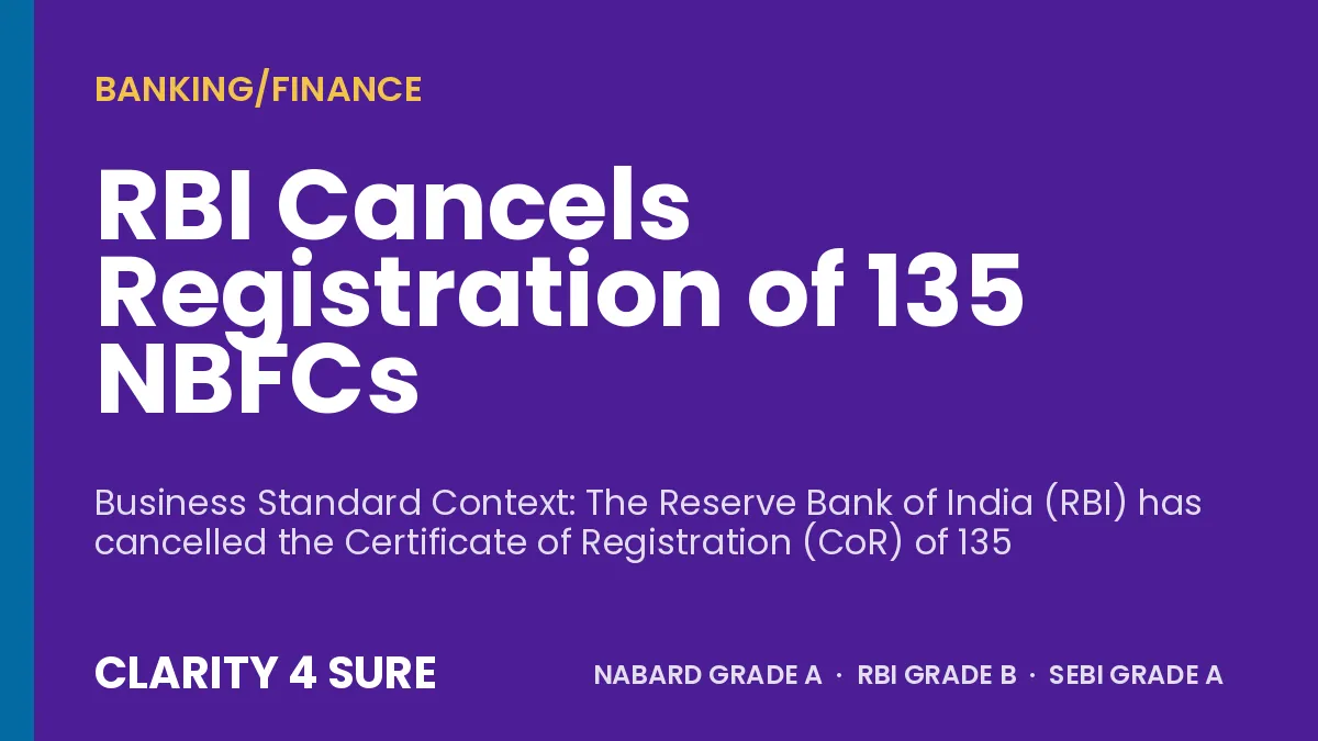 RBI Cancels Registration of 135 NBFCs
