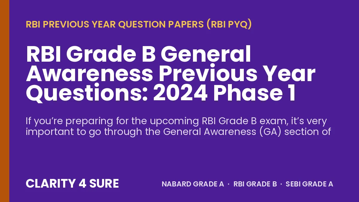 RBI Grade B General Awareness Previous Year Questions: 2024 Phase 1