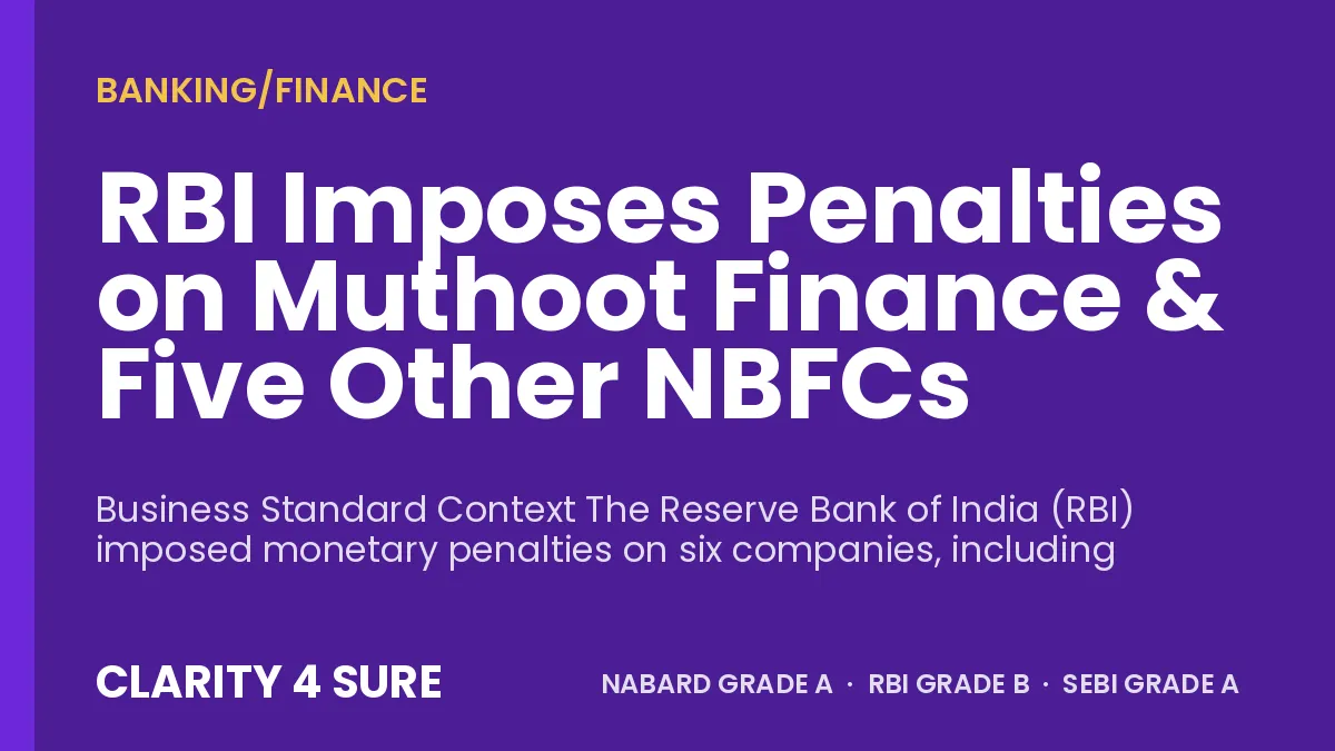 RBI Imposes Penalties on Muthoot Finance & Five Other NBFCs