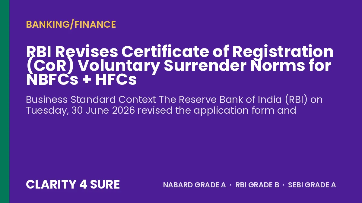 RBI Revises Certificate of Registration (CoR) Voluntary Surrender Norms for NBFCs + HFCs