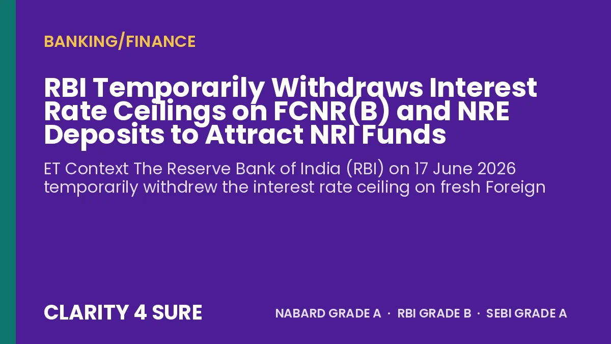 RBI Temporarily Withdraws Interest Rate Ceilings on FCNR(B) and NRE Deposits to Attract NRI Funds