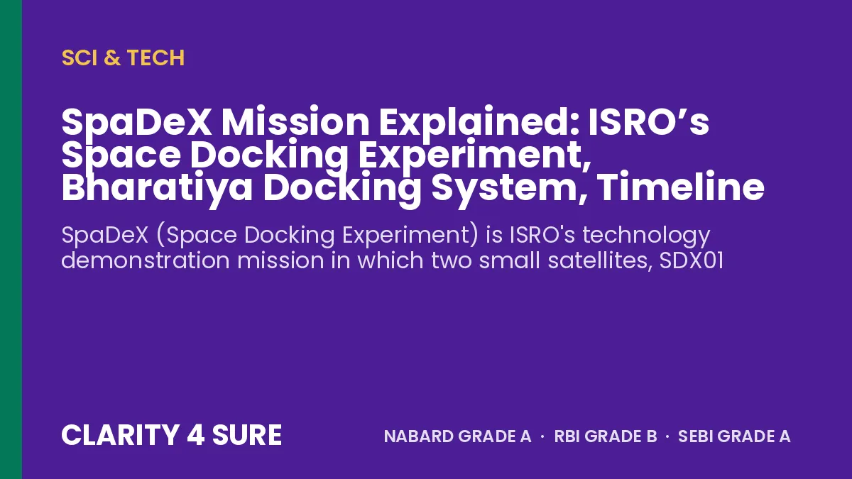 SpaDeX Mission Explained: ISRO’s Space Docking Experiment, Bharatiya Docking System, Timeline and Facts