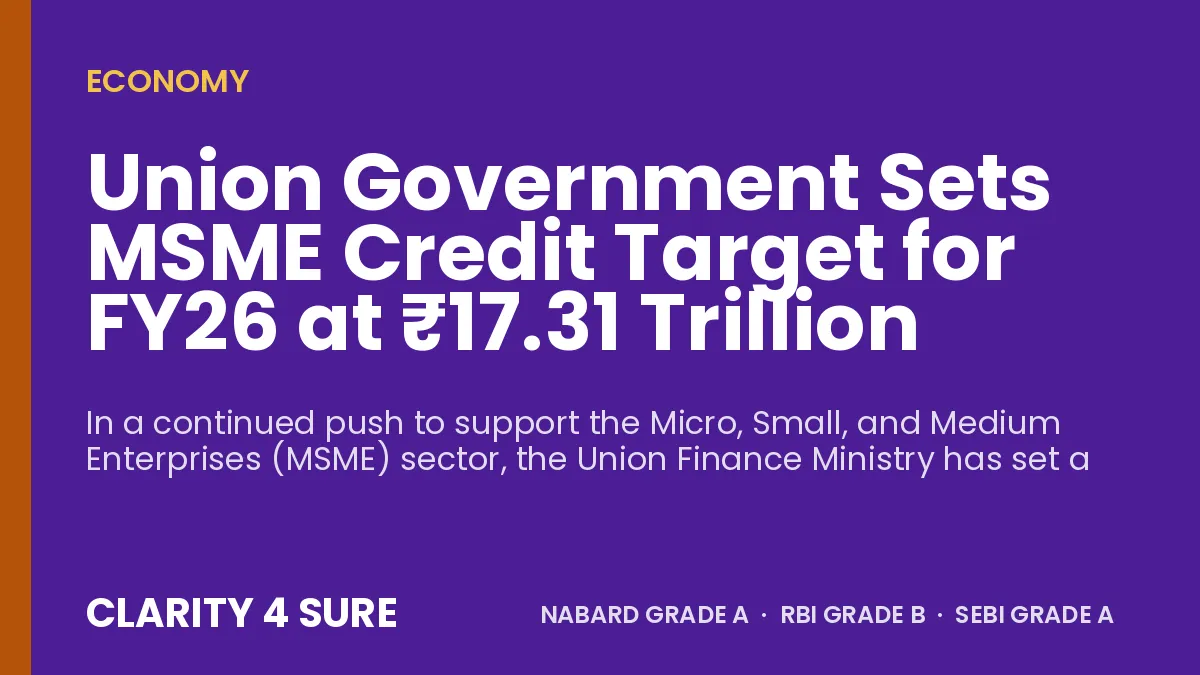 Union Government Sets MSME Credit Target for FY26 at ₹17.31 Trillion